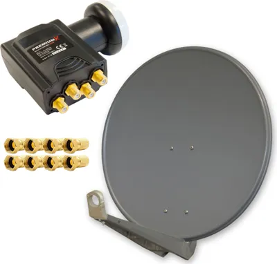 Produktbild von PremiumX DELUXE80 Satellitenanlage SAT Antenne 80cm ALU Anthrazit Quad LNB 8x F-Stecker
