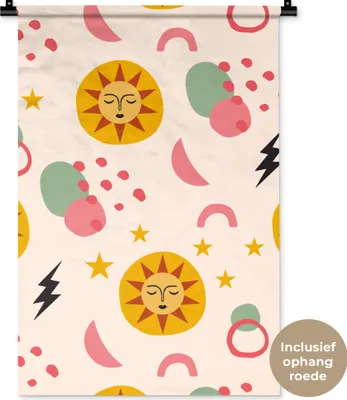 Produktbild von MuchoWow® Wandteppich Wandbehang Sonne - Mond - Sterne - Muster 60x90 cm Tapisserie Dekoration Wandtuch - Foto-Teppich - Abwaschbar