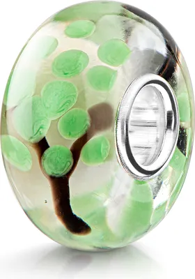 Produktbild von MATERIA by Matthias Wagner Glas Bead Baum grün braun mit 925 Silber Hülse für Beads Armbänder / Ketten 1178