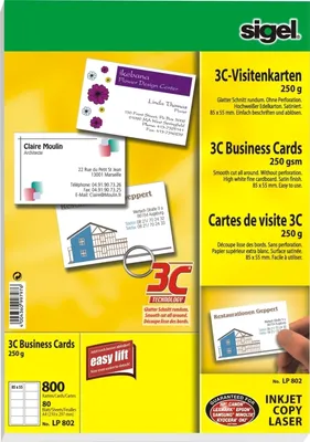 Produktbild von Visitenkarten 3C Ink/Laser/Copy 250g/qm hochweiß VE=5x800 Stück