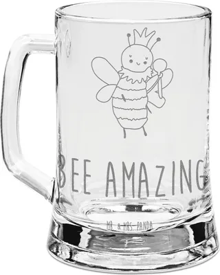 Produktbild von Mr. & Mrs. Panda Humpen Biene König - Transparent - Geschenk, Seidel, Krug, Bierhumpen, Bierkrug Glas, Mit Gravur