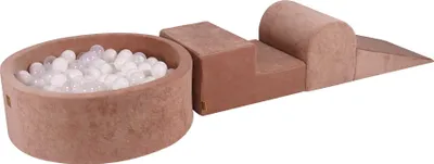 Produktbild von MeowBaby Spielplatz aus Schaumstoff 3-Element Schaumspielset mit Runde Bällebad, 200 Bälle, Samt, Beige: Weiss/Transparent
