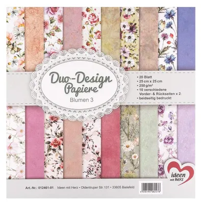 Designpapier-Block, 20 Blatt, 25x25 cm, 250 g/m², Blumen 03