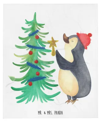 Produktbild von Mr. & Mrs. Panda Plüschdecke Pinguin Weihnachtsbaum - Weiß - Geschenk, Tagesdecke, Bettüberwurf, Warme Decke, Winter, Flauschige Kuscheldecke, Weihnachten