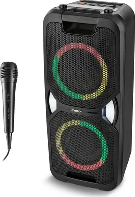 Produktbild von MEDION PE-1 Pure Partybox (Akku, mit Mikrofon, tragbarer Bluetooth Lautsprecher groß, Musikbox, verschiedene Lichteffekte, Partylautsprecher mit Karaoke, 2 x Mikrofonanschluss, AUX, USB, Radio)