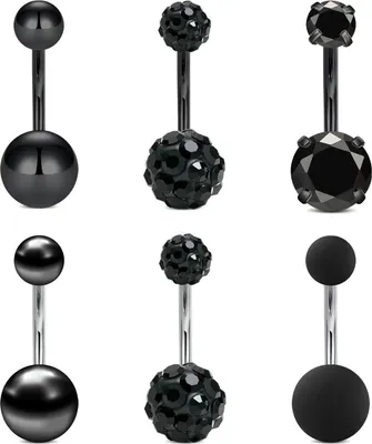 Zdjęcie produktu dla Czarny piercing do pępka ze stali nierdzewnej 14g 10mm zestaw 6 sztang