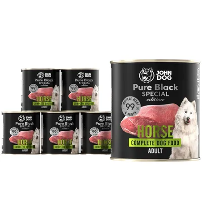 Produktbild von John Dog Hundefutter Pferdefleisch - Premium Getreidefreies Hundenassfutter mit 99% Fleisch - Monoprotein Nassfutter - Pure Black Special Edition 6 x 800g