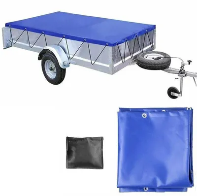 Immagine prodotto di Telo per rimorchio - Telo di copertura in PVC, piatto - 209 x 134 x 5 cm - Bordi rinforzati - Corde di fissaggio - Blu