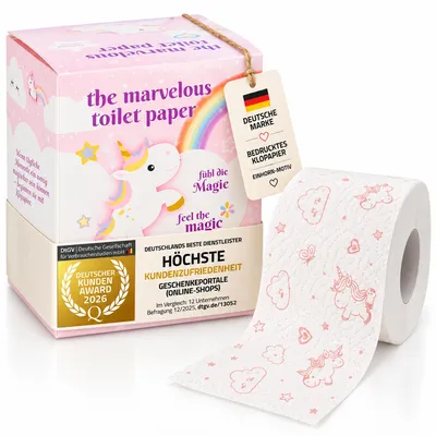 Produktbild von Einhorn-Edition Bedrucktes Toilettenpapier | 200 Blatt lustiges Klopapier | Originelles Hochzeitsgeschenk für das Brautpaar & Party Gag