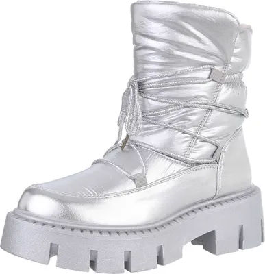 Produktbild von Ital-Design Damen Snowboots Stiefeletten Plateaustiefeletten Warm gefüttert Synthetikoptik Schnürstiefeletten 88489466 Silber Gr.  38