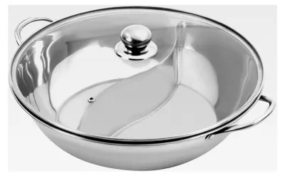Produktbild von Edelstahl-Hotpot mit Deckel und Griff, 28 cm/34 cm, Shabu-Shabu-Topf mit Glasdeckel, doppelwandiger Hotpot, geeignet für Induktions- und Gasherde.