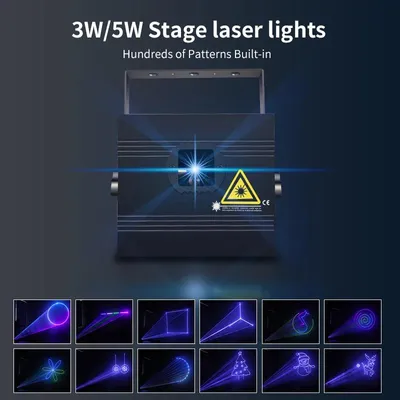 Zdjęcie produktu dla Projektor laserowy 3D - oświetlenie sceniczne - 3W RGB 3-w-1 - DMX512 - sterowanie dźwiękiem - szybki skaner - idealny do dyskotek i imprez