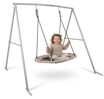 Produktbild von Gartenschaukel mit Gestell, Vogelnest-Schaukel grau-beige, 100 cm, wetterfest, für Garten und Terrasse, 1-2 Personen, bis 150 kg