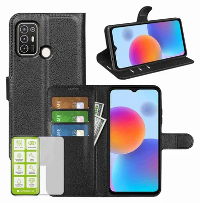 Obrázek produktu pro Pouzdro na mobilní telefon ZTE Blade A53 – černé pouzdro z umělé kůže + tvrzené sklo H9