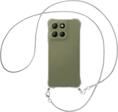 Produktbild von Handykette Backcover-Schutzhülle mit Band (Metall silberfarben) für Motorola Moto G15 - silberfarbene Snake-Kette