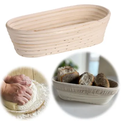 Produktbild von LS-LebenStil Gärkörbchen Gärkorb Oval 28x15x8cm Peddigrohr Brotkorb Brotform aus Rattan mit Leineneinsatz für´s Brotbacken Sauerteig Pizzateig