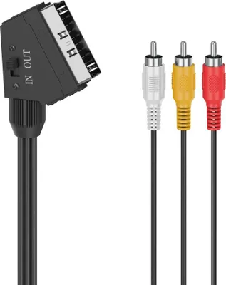 Image de Câble vidéo, fiche péritel mâle - 3 f. RCA mâles (vidéo/stéréo), 1,5m