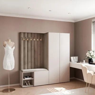 Image de Vestiaire Aria 1 190 cm Cachemire Rembourré Taupe Soft-Close Push-to-Open