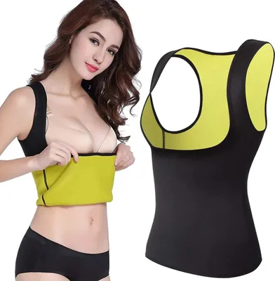Zdjęcie produktu dla Damska neoprenowa koszulka fitness - modelujący sylwetkę sportowy top do spalania tłuszczu, modelowania sylwetki i treningu - oddychający i szybkoschnący, rozmiar M i L, czarny