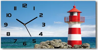 Produktbild von Wanduhr aus Glas – 60x30 cm - Glasbild - Glasuhr - Gehärtetes Glas - schwarze-zeiger - Leuchtturm