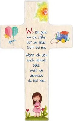 Produktbild von Famanu Holz Kinderkreuz 20 cm - Mit dem Spruch 'Wo ich gehe, wo ich stehe'