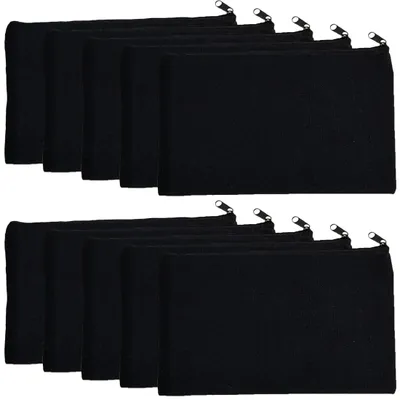 Produktbild von Set mit 10 schwarzen Kosmetiktaschen - Stoffbeutel mit Reißverschluss, kleine Taschen für Make-up und Toilettenartikel, praktisch als Federmäppchen und Reisetasche, auch geeignet für DIY-Bastelarbeiten.