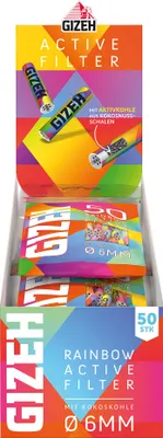 Produktbild von Gizeh Rainbow Aktivkohlefilter 6 mm Masterpack 50er – je 10 Filter pro Pack