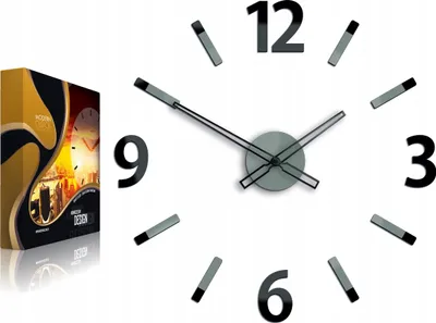 A wall clock and its packaging are shown against a white background.