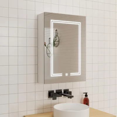 Produktbild von LED Spiegelschrank 50x70 cm, beschlagfrei, mit 3 dimmbaren Lichtfarben, Rasiersteckdose, IP44 - Weiß matt