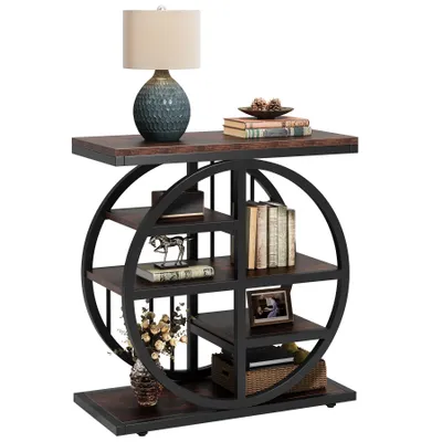 Produktbild von Tribesigns 5-Tier Beistelltisch Schmaler Holz, 60 x 30 cm Couchtisch Sofatisch mit Metallrahmen, Industrielle Beistelltisch Nachttisch für Wohnzimmer