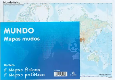 Produktbild von Pack 10 stumme Karten pt physische politische Welt