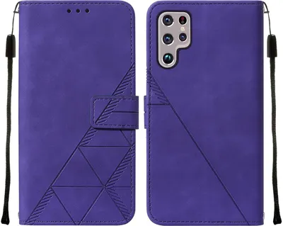 Produktbild von Galaxy S22 Ultra Hülle, Schlank Prägung Flip Leder Kartenfächer Schutzhülle mit Ständer für Samsung Galaxy S22 Ultra Lila