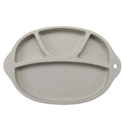 Produktbild von Baby Grau Teller Schüssel Mini Silikon Tischset für Baby Kleinkinder und Kinder Tragbar Teller Baby Rutschfest Babyteller mit Saugnapf Kinder Tischset Abwaschbar für Spülmaschine, Mikrowelle