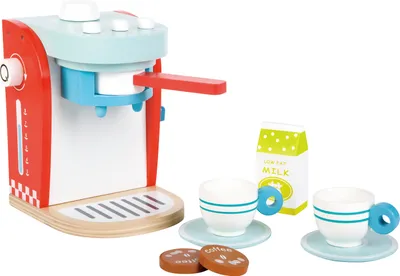 Produktbild von Lelin 40146 Holz - Kaffeemaschine mit Zubehör wie Kaffeepads und Kaffeetassen. 9 teilig