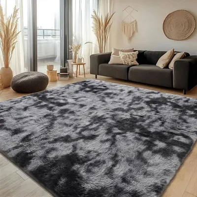 Immagine prodotto di Tappeto da soggiorno in pelo lungo, effetto shag, morbido, moderno, grigio scuro, 200 x 200 cm
