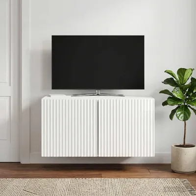 Zdjęcie produktu dla Maison Exclusive – szafka pod telewizor do montażu na ścianie 59,5 x 41 x 30 cm, biała, z wykończeniem na wysoki połysk