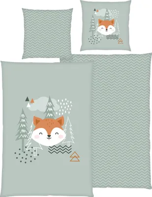 Produktbild von Herding Kinder-Wendebettwäsche Nordic Forest" grau-grün 1x 135x200 cm + 1x 80x80 cm"