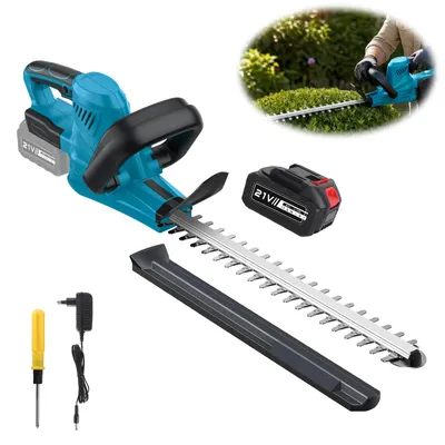 Image de Taille-haie sans fil - 21 V - Double lame tranchante - Pour haies, arbustes et branches - Livré avec 1 batterie
