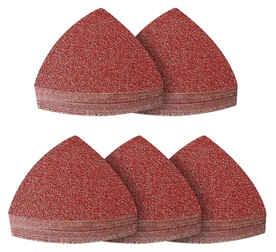 Obrázek produktu pro Brusný papír do delta brusky, 70 kusů, zrnitost 40, rozměry 93x93x93 mm, suchý zip, pro dřevo a kov