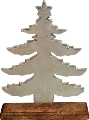 Produktbild von Baum Tannenbaum Alu silber auf Mangoholz Base natur Adventsdeko Weihnachten