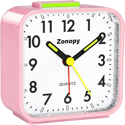 Analoge Wecker mit Nachtlicht, leiser Betrieb, Schlummerfunktion, rosa