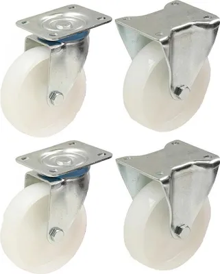 Produktbild von 4 - 80mm 3" Zoll Nylonrollen - Schwerlast-Lenk- und Bockrollen-Set je 120kg