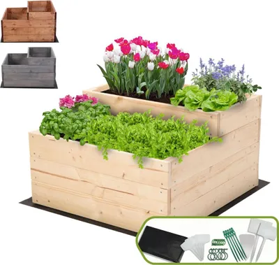 Produktbild von MODO24 Hochbeet Holz, Pflanzkasten, Massivholz, Kiefer, Kräuterbeet, Blumenkasten, Garten, Terrasse, 36x60x63 cm, Natur, ZP07