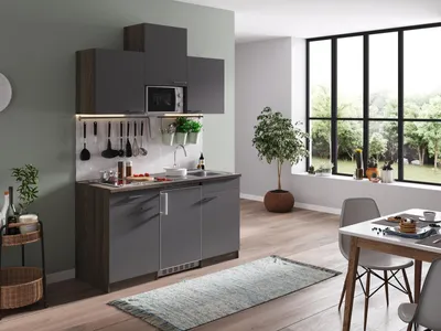 Produktbild von Küche Küchenzeile Singleküche Eiche York Grau Oliver 150 cm Respekta