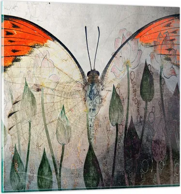 Produktbild von Bilder auf glas - Schmetterling Abstraktion - 30x30cm - Glasbilder - Wandbilder - Kunstdruck - zum Aufhängen bereit - Wanddekoration aus Glas - Glas Bilder - Wandbild auf Glas - GAC30x30-4081