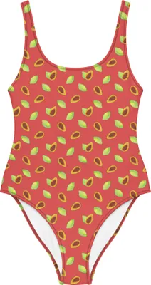 Produktbild von Mr. & Mrs. Panda Badeanzug Obst Papaya Größe XXL - Rot - Geschenk, Bademode, Rückenfreier, Papapya Muster, Papayas, Badebekleidung, Swimsuit, Sonnenschutz-Badeanzug