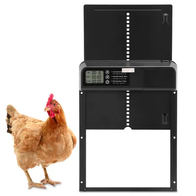 Immagine prodotto di Clanmacy Porta automatica per pollaio con modalità manuale e a tempo, display LCD, impermeabile IPX4, nera, 33x24,5 cm, con protezione antitrappola