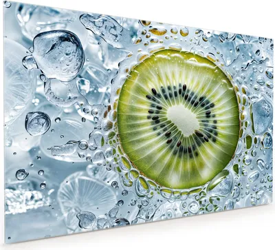 Produktbild von Küchenrückwand Spritzschutz Glas mit Motiv Kiwi mit Eis 40 x 40 cm