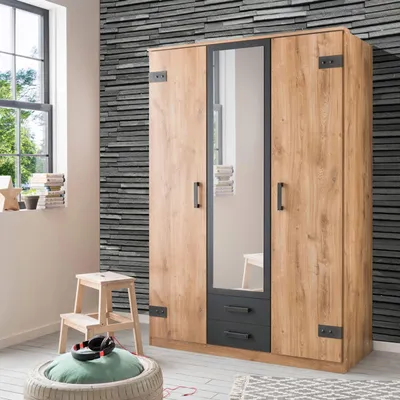 Produktbild von Kleiderschrank Schlafzimmerschrank Cork 135cm plankeneiche graphit