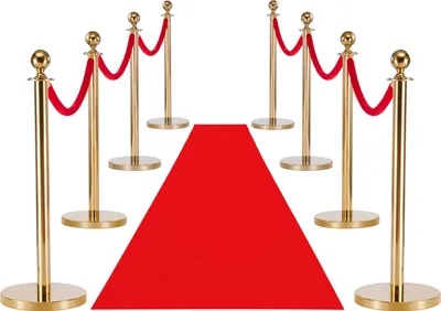 Produktbild von SucceBuy Absperrpfosten 8-teilig, Personenleitsystem Set mit Rotem Teppich (10 m) & 6 Roten Samtseilen (1,5 m), Absperrständer mit nachfüllbarem Sockel für Veranstaltungen, Ausstellungen, Hotels und Kinos (Goldfarben)
